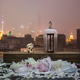 Pollution Shrine. The pollution in Beijing that day was so bad that de Carbuccia had to wear a mask.